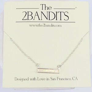 The 2Bandits Athens Iridescent Faux Opal Bar Necklace Silver Tone Minimalist New